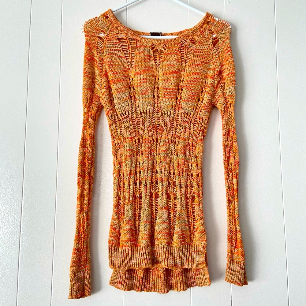 Puff & Bear shimmer knit long sleeve | large | orange gold